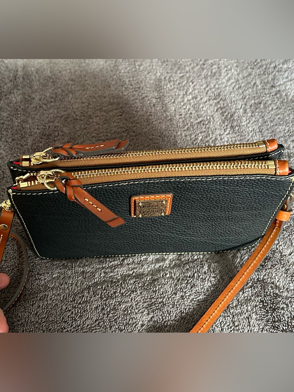 Dooney & Bourke Dark Green Pebble Leather Crossbody with Tan Trim - Picture 3 of 3